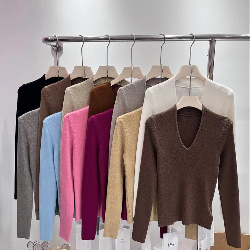 

Женский облегающий пуловер Ele Simple V-ne с длинным рукавом, базовая теплая кофта для осени и зимы, новинка