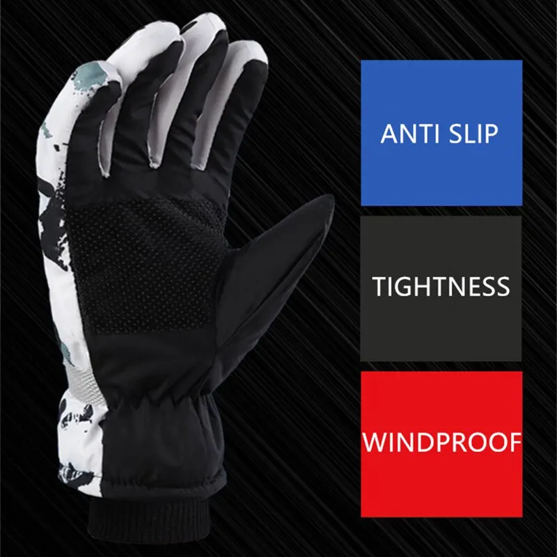 Guanti da sci invernali da snowboard Guanti unisex in pelle PU antiscivolo Touch screen Guanti sportivi da neve caldi in pile da ciclismo