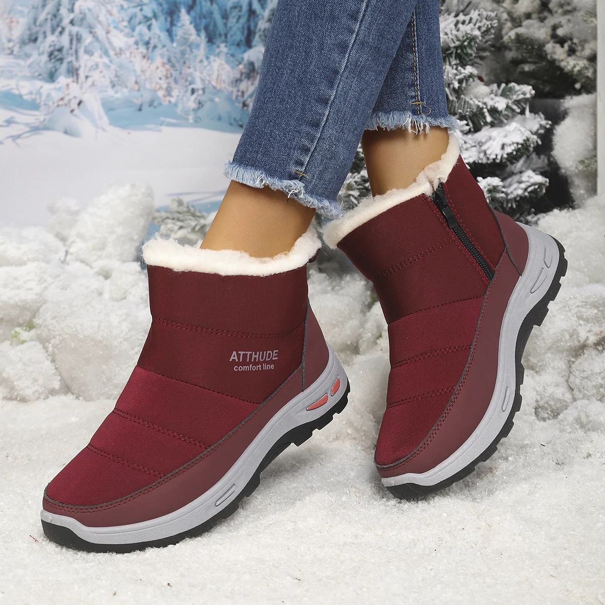 Botas de nieve cortas para mujer, con forro de felpa grueso y cálido para el invierno, resistentes al agua, cómodas, antideslizantes, informales, para días fríos de invierno.