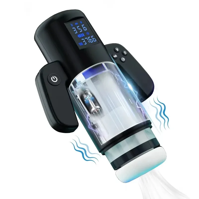 Mens Handle Controlled Heating Masturbator Male Automatic Sucking Pushing Stretching Vibrating Multifunctional Masturbation Cup