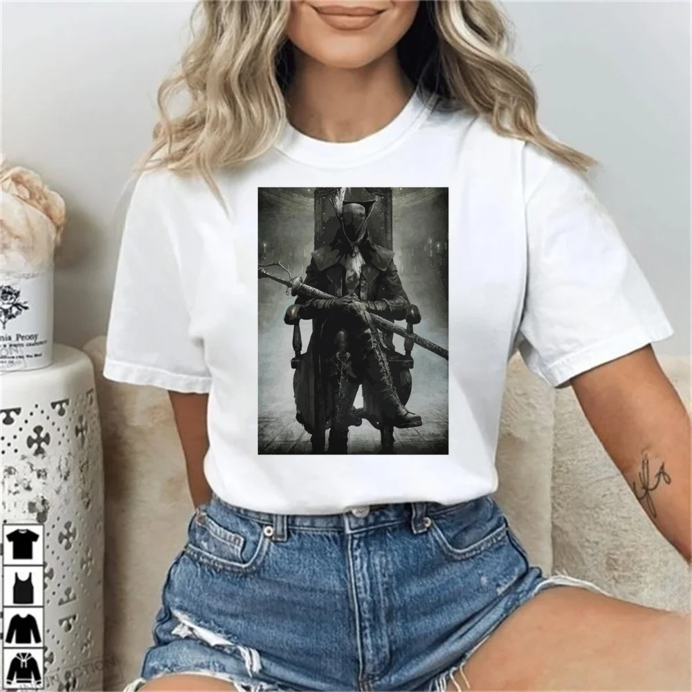 Bloodborne top tees female 2000s harajuku japan vintage Psychedelic top tees 2000s japanese cheap graphic Psychedelic