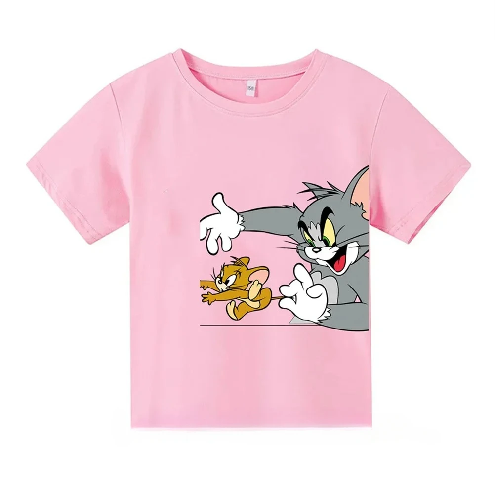 Disney Cat and Mouse Tom and Jerry Cartoon Anime Print Casual Loose Comfortable and Beautiful Children\'s Cotton Top T-shirt