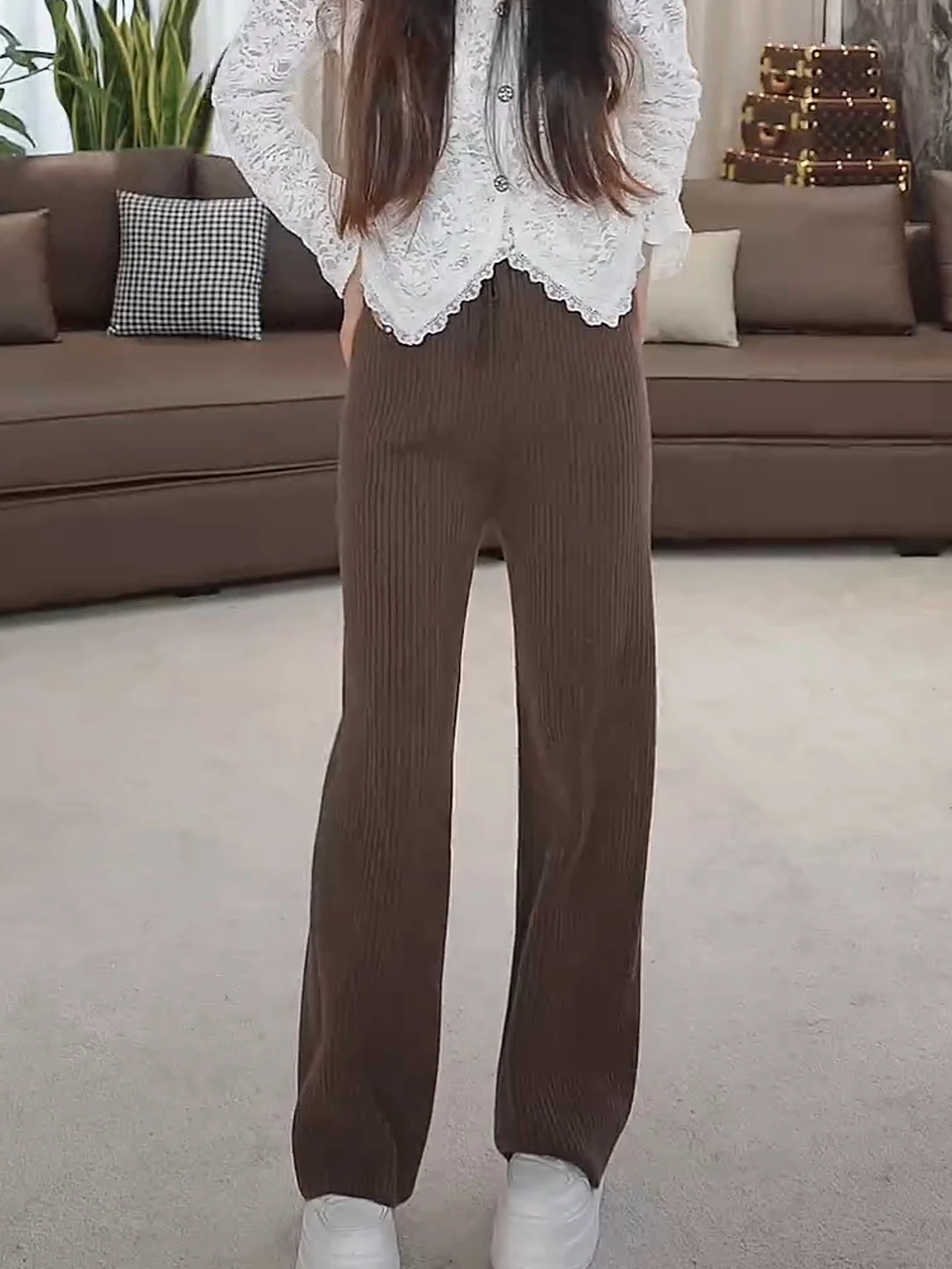 

Повседневные брюки с высокой талией на флисовой подкладке, универсальные, удобные, мягкие, прямого кроя, для женщин, осенне-зимний модный тренд