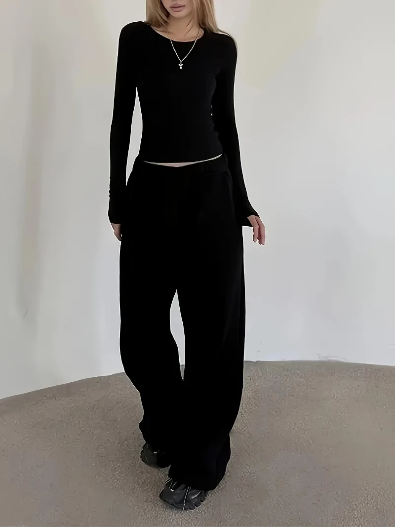 Sportbroek met rechte pijpen voor dames, lichtgrijs, 100% puur katoen met elastische tailleband, comfortabel en casual herfst