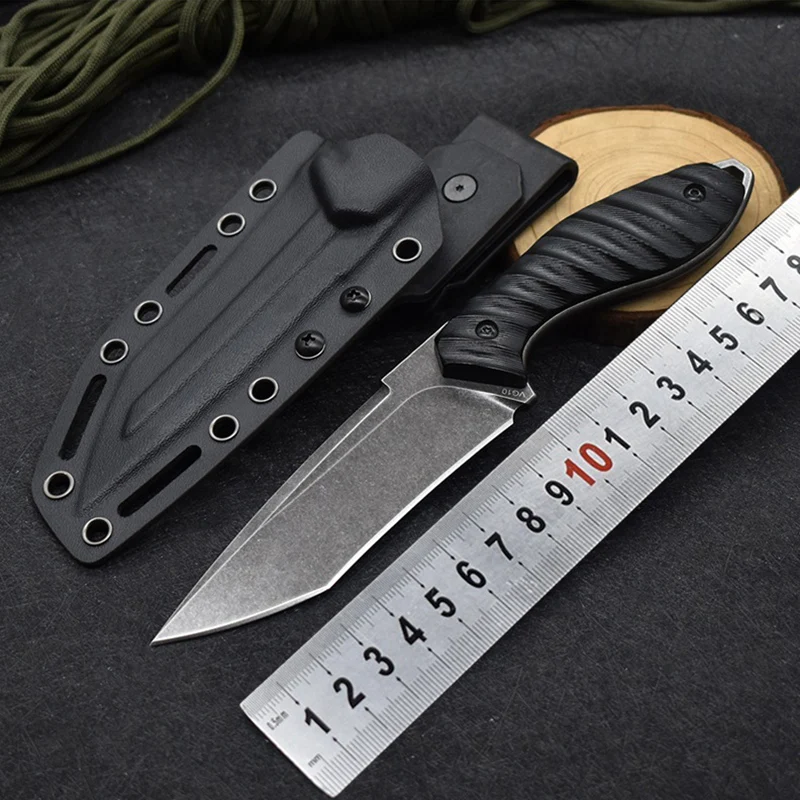 

Fixed Blade Survival Knives High hardness VG10 steel Blade With sheath Straight Knife G10 Handle Outdoor Hunting Knife