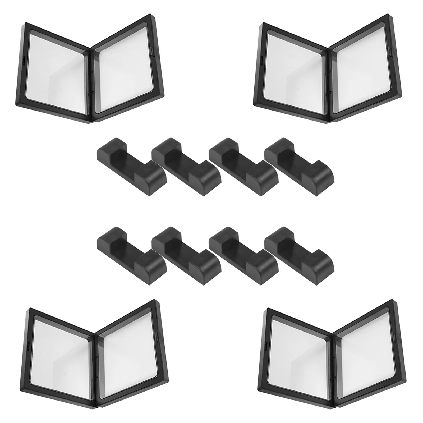 4Set Clear Floating Frames Jewelry Organizer Display Box Storage Case Necklace Ring Bracelet White 4 Boxes 8 Bases