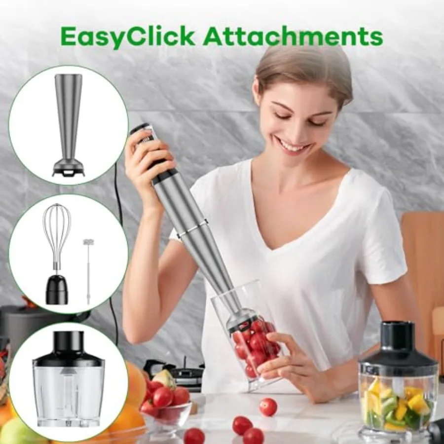 Immersion Blender Handheld Corded Hand Blenders Set 1100W Trigger Variable Speed 5 in 1 Stick Emulsifier with Chopper Whisk and