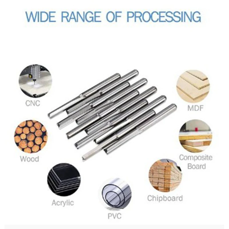 Espiral Carbide End Mill Cutter Bits, 2 Flautas, Cortadores de ferramentas para CNC Router, Compressão Madeira, 3.175x17mm, 5Pcs