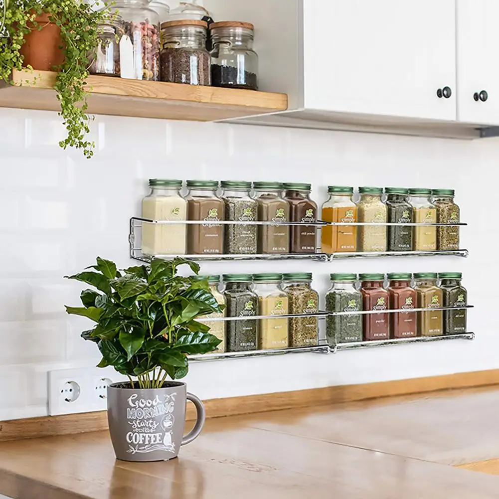 2/4Pcs Convenient Spice Rack Carbon Steel Spice Holder Hollow Out Kitchen Cabinet Spice Shelf Organizer Multifunctional