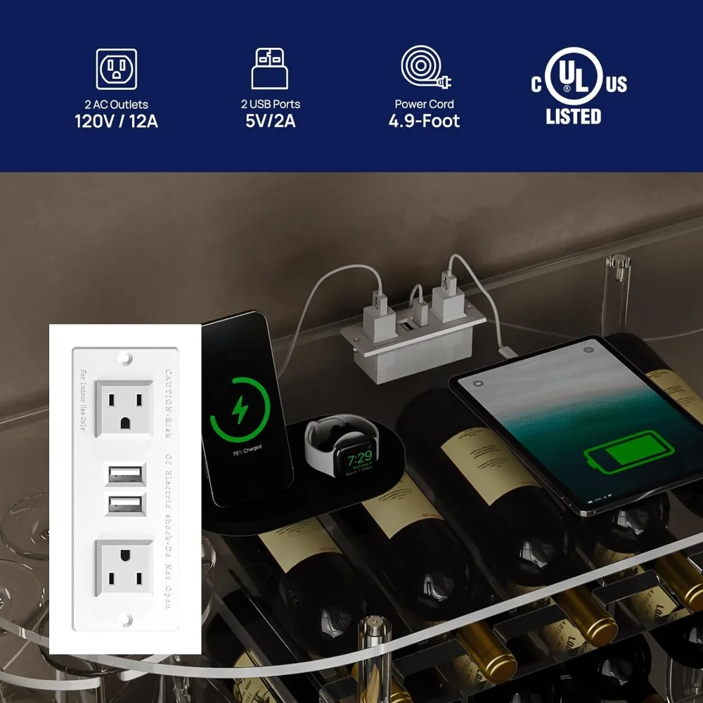 Acrílico Transparente Vinho Armário com Estação de Carregamento e Luzes LED, Vidro Rack e Wine Rack, Home Bar Gabinete