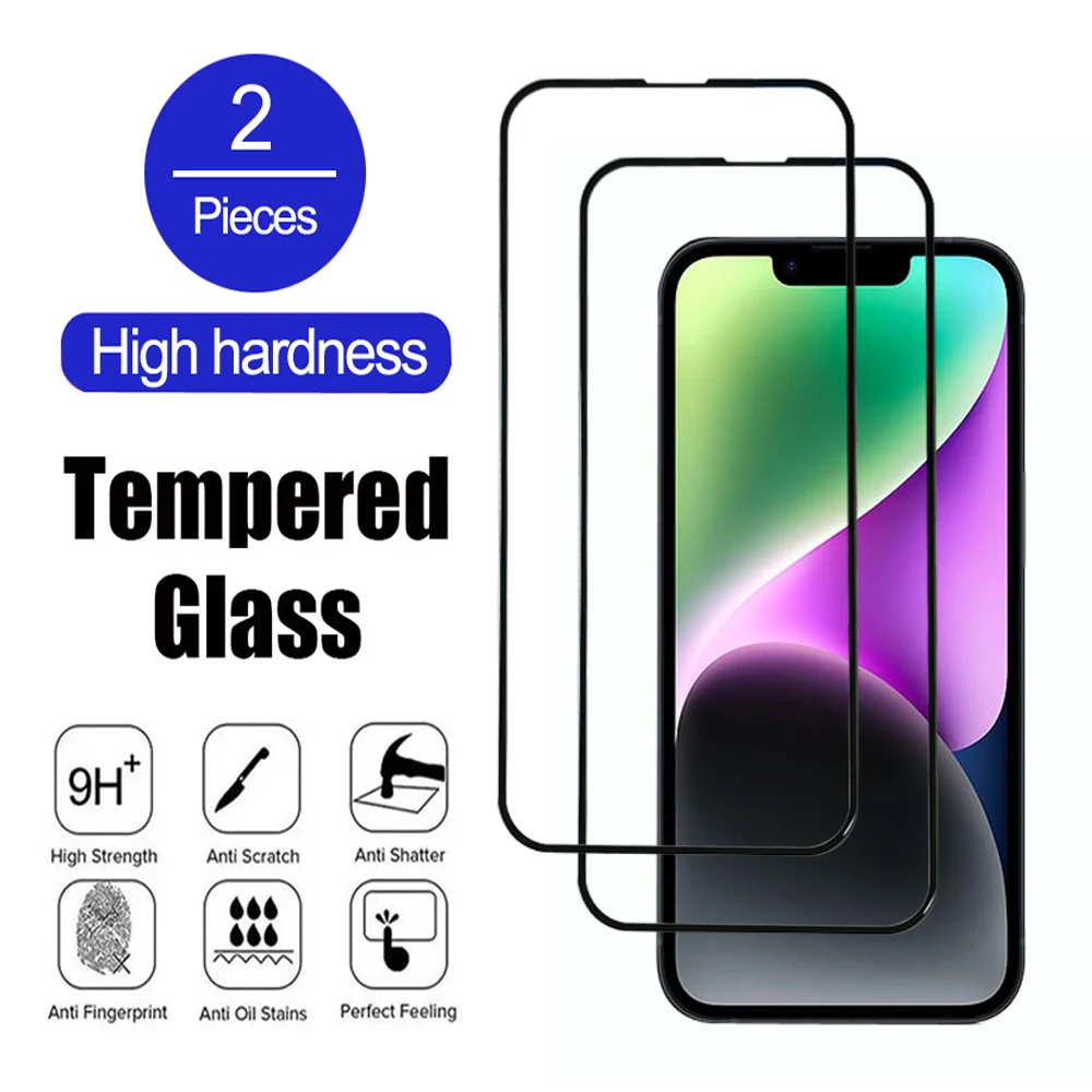 2Pcs Full cover For iPhone 13 14 15 16 Plus Pro Max Tempered Glass Screen Protector For iPhone 13 mini Protective Film