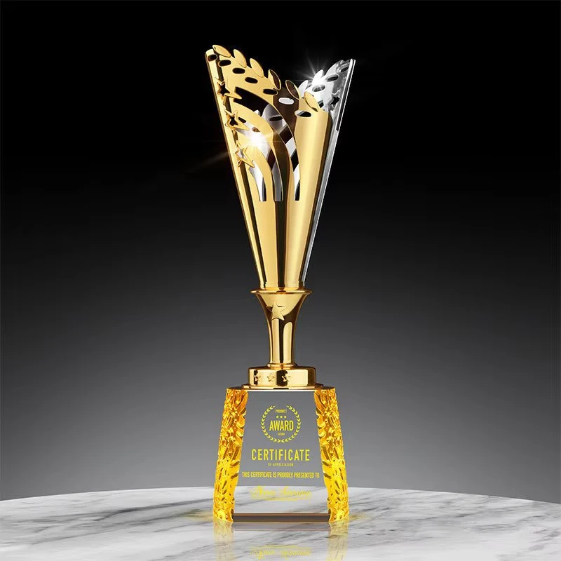 Custom Metal Crystal Glass Trophy Customize Free Engraved Text Name Excellent Staff Award Speeches Music Sports Activities Prize