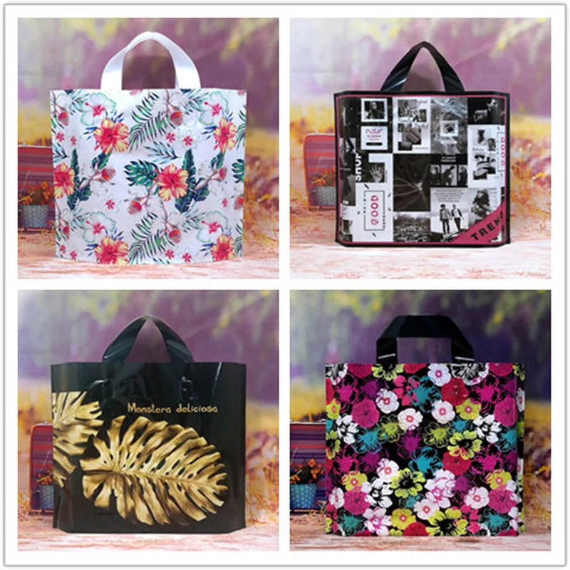 50pcs Multi Style Plastic Gift Bag With Handles 25x30cm Thick  Boutique clothing Shoes Shopping Packaging Bag wholesale