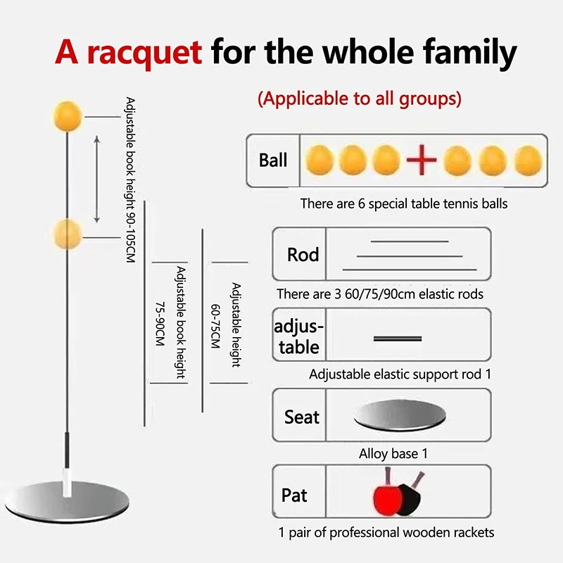 Table Tennis Soft Shaft Training Set With 6 Balls + 3 Poles + 2 Wooden Rackets Practice Equipment Trainer For Children Adult