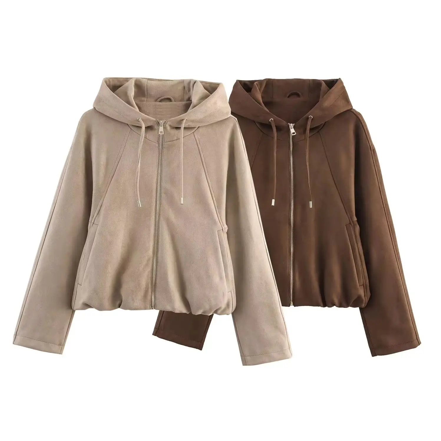 KONDALA 2025 Autumn Casual Khaki Women Pilot Jackets Hooded Zipper Loose Coat Pockets Streetwear Fashion Female Vintage Jackets