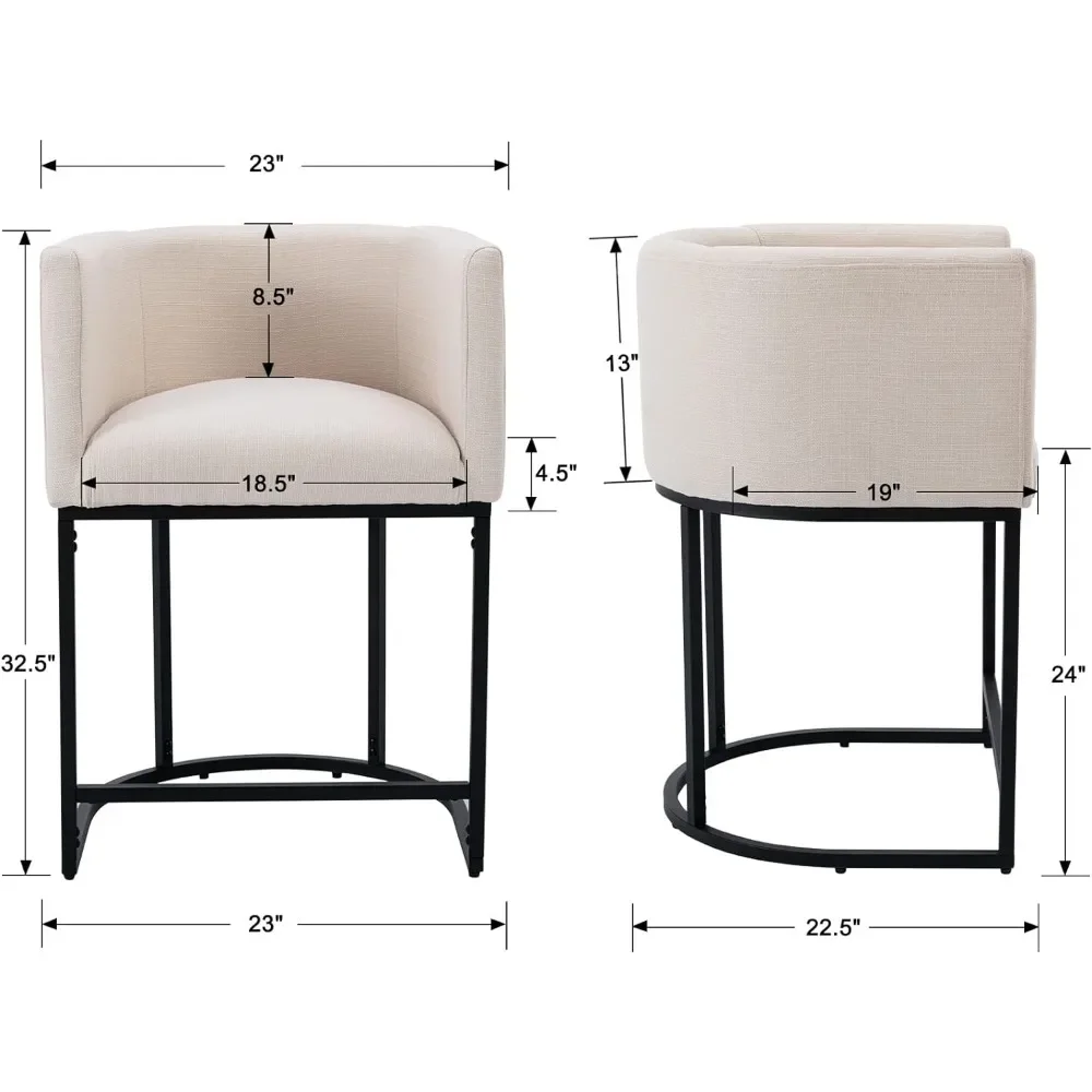 Lot de 3 tabourets de bar en tissu, 24 pouces, avec base métallique noire vissée