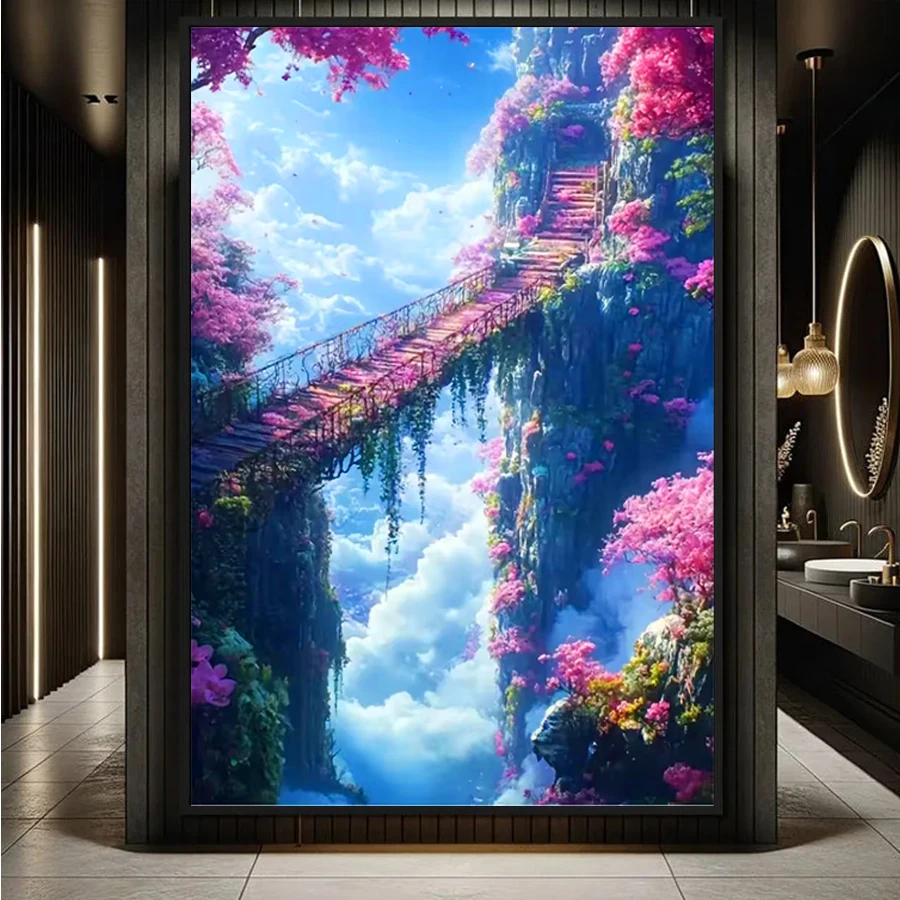 Diamond Painting Iron Chain Bridge Landscape Craft DIY diamond Embroidery flower Mountain Full Square Round mosaic home decor