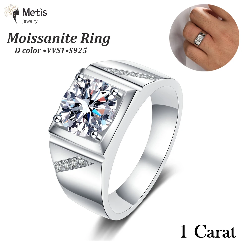 

1.0CT Moissanite Diamond Ring for Women Men 925 Sterling Silver Engagement Promise Band Fine Jewel Forever Lover's Gift
