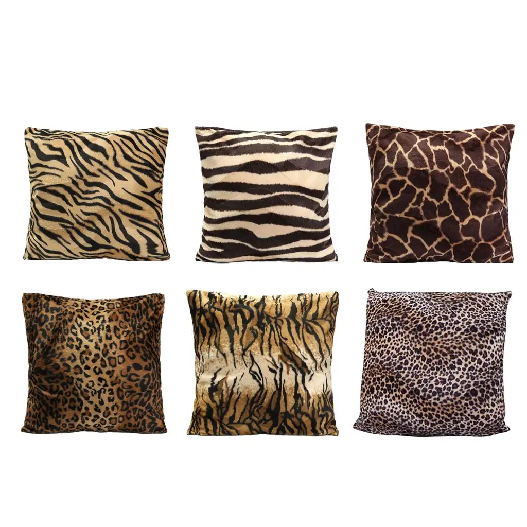 Washable Plush Throw Pillow Cover Animal Print Decorative Square Pillowcase for Bedroom Office Use
