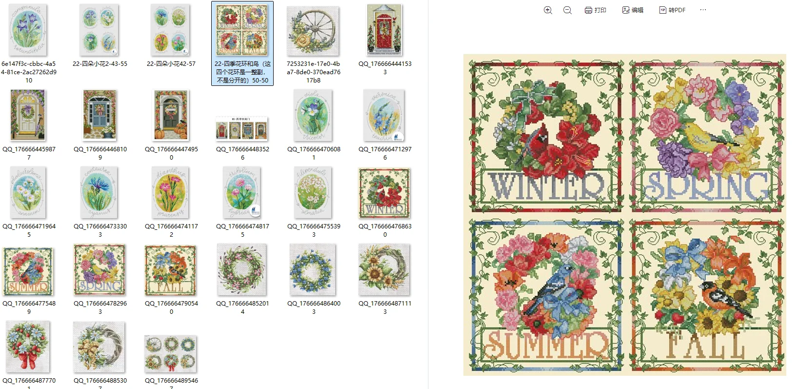 

Cross stitch set refrigerator sticker Cross Stitch Kit Four Seasons Wreath and Bird Collection embroidery cross stitch
