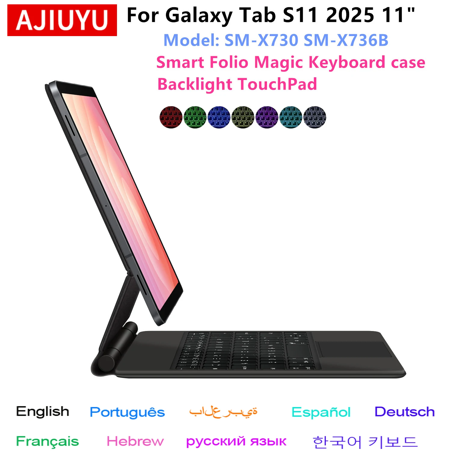 

Чехол с волшебной клавиатурой AJIUYU для Samsung Galaxy Tab S11, 11 дюймов, 2025 SM-X730 X736B, смарт-чехол для планшета, Folio, мультисенсорная подсветка