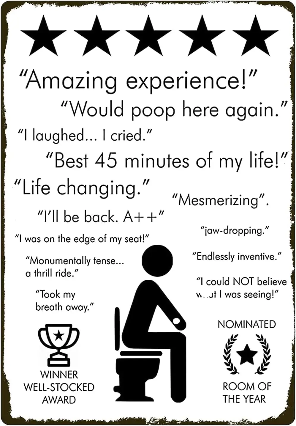 Fun bathroom walls decorated tin signs Amazing Experience Would Here Again 8×12 inches toilet timer for men gag gift sign s sign