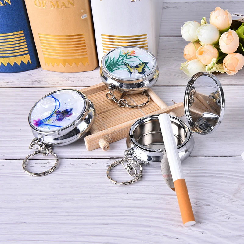 

Creative Round Cigarette Keychain Portable Stainless Steel Pocket Ashtray