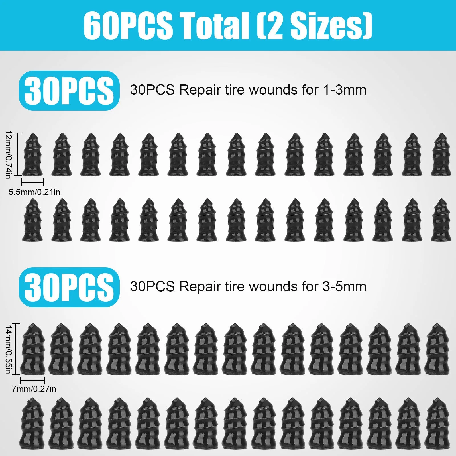 60 قطعة سيارة فراغ الإطارات إصلاح مسمار المطاط المسمار الأظافر + أداة مجموعة ث/صندوق موتو الإطارات إصلاح مسمار التصحيح مسمار السيارة مع مفك البراغي