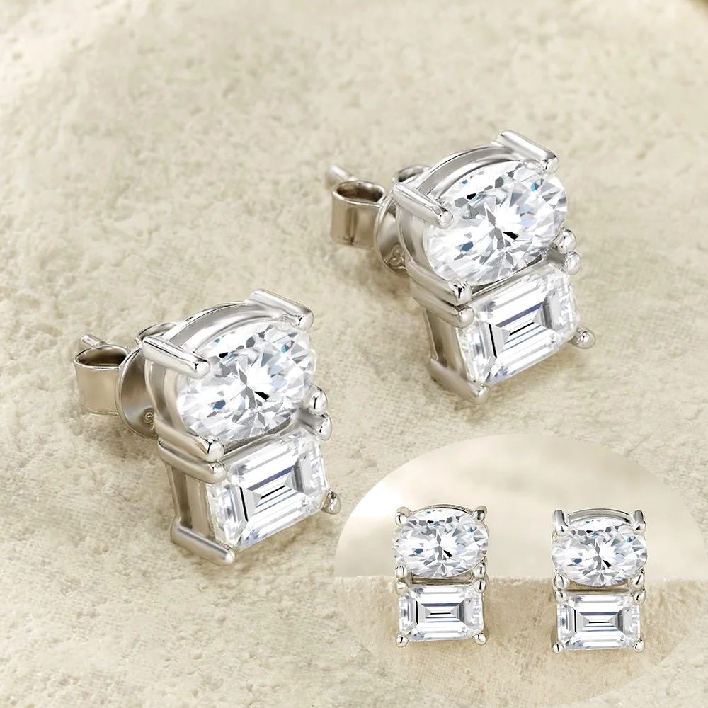 COSYA Pear/Oval Cut Full Moissanite Earrings 100% S925 Silver D VVS1 Lab Diamond 2-stone Ear Stud For Woman Fine Party Jewelry - Image 3