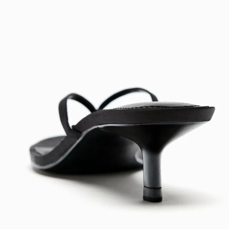 Luxury Satin High-Heeled Flip-Flops Women Sexy Stiletto Sandals for Ladies Summer Elegant Women Shoes Comfortable Beach Slippers view 3