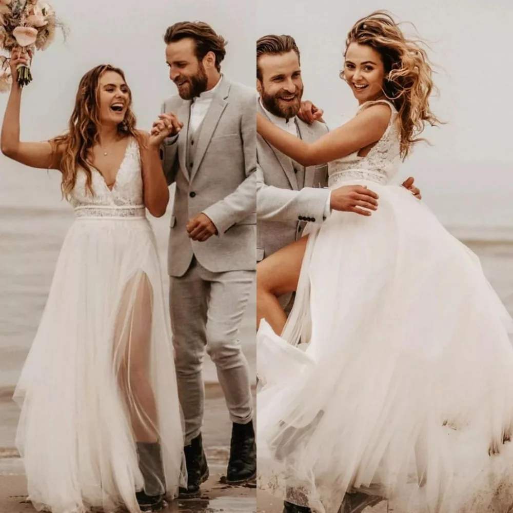 맞춤형 화이트 Tulle 웨딩 드레스 고품질 v 넥 캡 슬리브 민소매 신부 가운 스윕 트레인 백리스 Robe de mariée