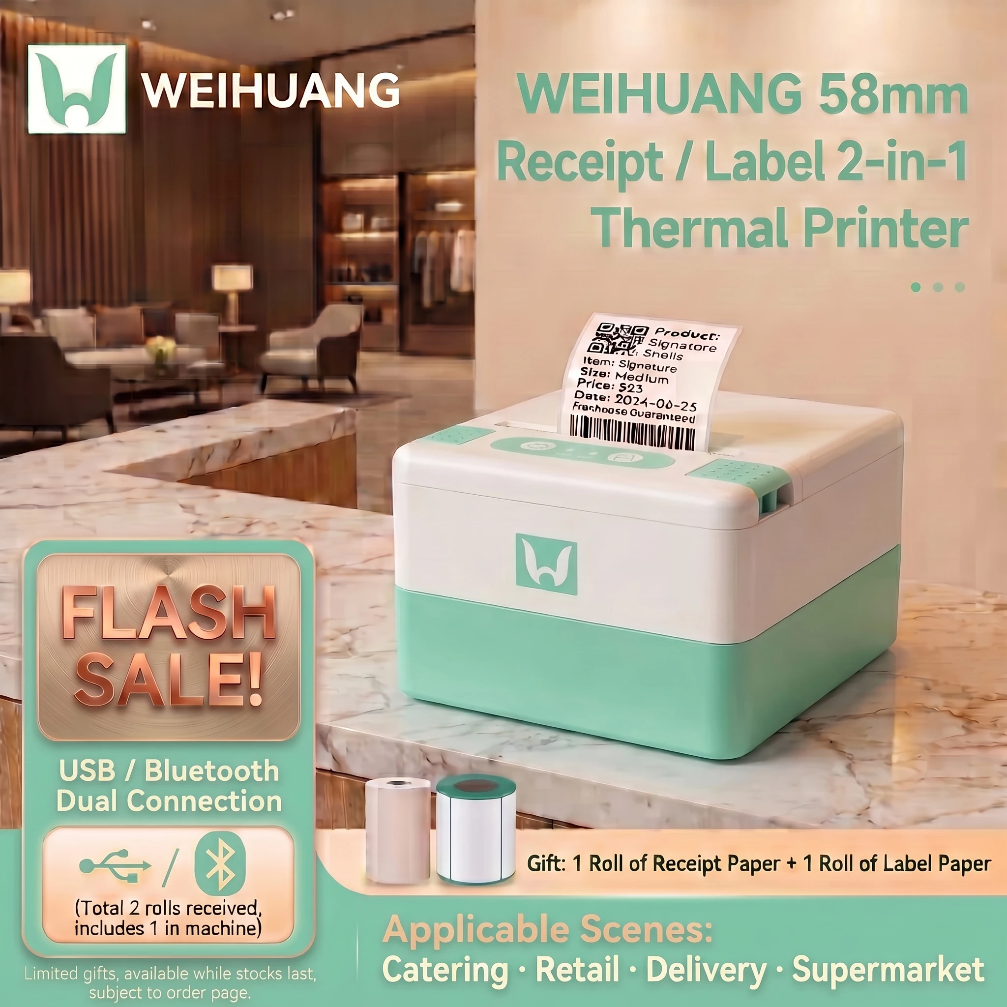 Commercial Printing Labels - Printer Label Thermal WH-P20 58mm Nirkabel