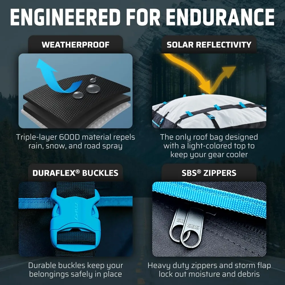 حامل البضائع على السطح - 15 قدم مكعب (L)، حامل شحن سقف السيارة الناعم المقاوم للماء، حقيبة شحن الأمتعة العلوية للسيارة شديدة التحمل