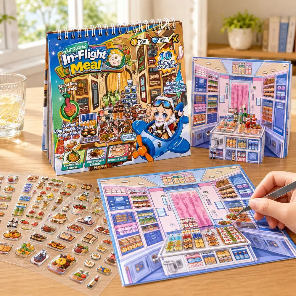 Paper Sticker Book Self Adhesive Cooking Theme 3D Scenery Stickers Creative DIY Crafts Stacking Sticker Book