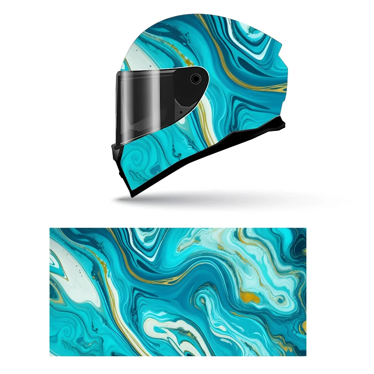 

Бирюзово-синий и золотой мрамор, полная наклейка на шлем, мотоциклетный шлем, гоночная графическая наклейка, виниловая пленка, декоративная наклейка на шлем