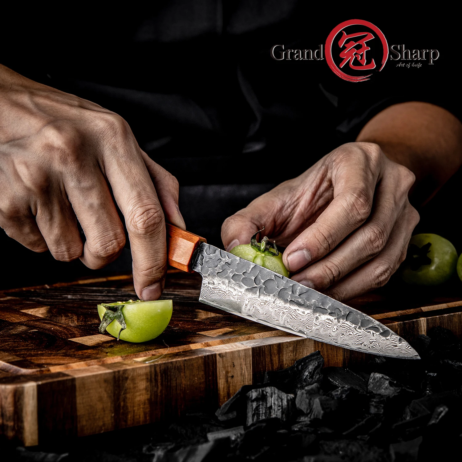 Grandsharp 4.7''Utility Knife 67 Layers Damascus 10Cr15MoV Steel Blade with Premium Ebony Handle Fruit Vegetables Cutting Tools