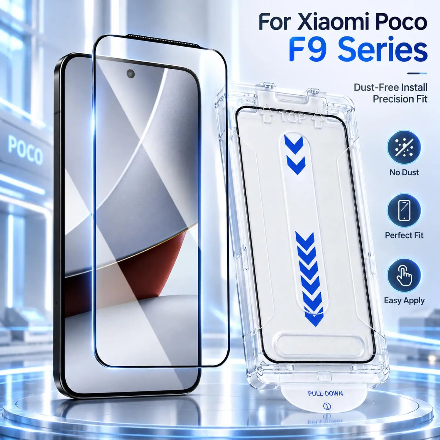 عبوة واحدة/نصف عبوة، واقي شاشة كامل لهاتف Xiaomi POCO F9 Pro/F9 Ultra، مع مجموعة أدوات تركيب ذاتية الضبط، زجاج مقوى شفاف.