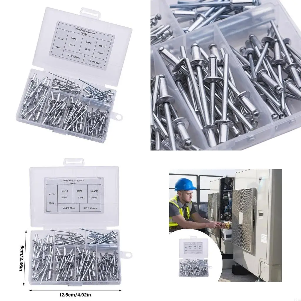  120pcs Aluminum Rivets Mechanical Manufacturing Rivets Corrosions Resistant Rivets for Secure Attachment & Maintenance