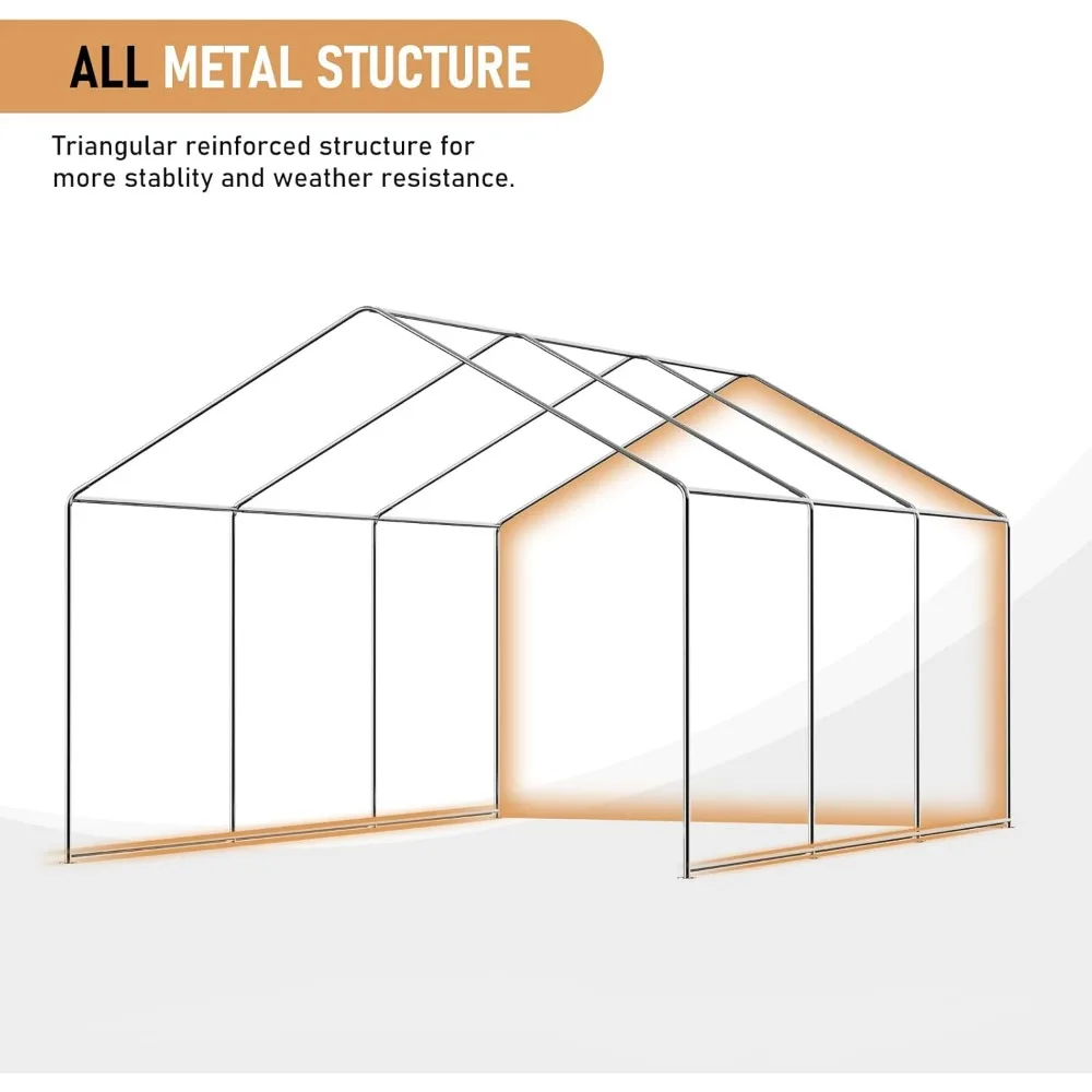 12x20ft Carport Canopy - Portable Garage with Roll-Up Windows & Walls（Wilderness Gray）