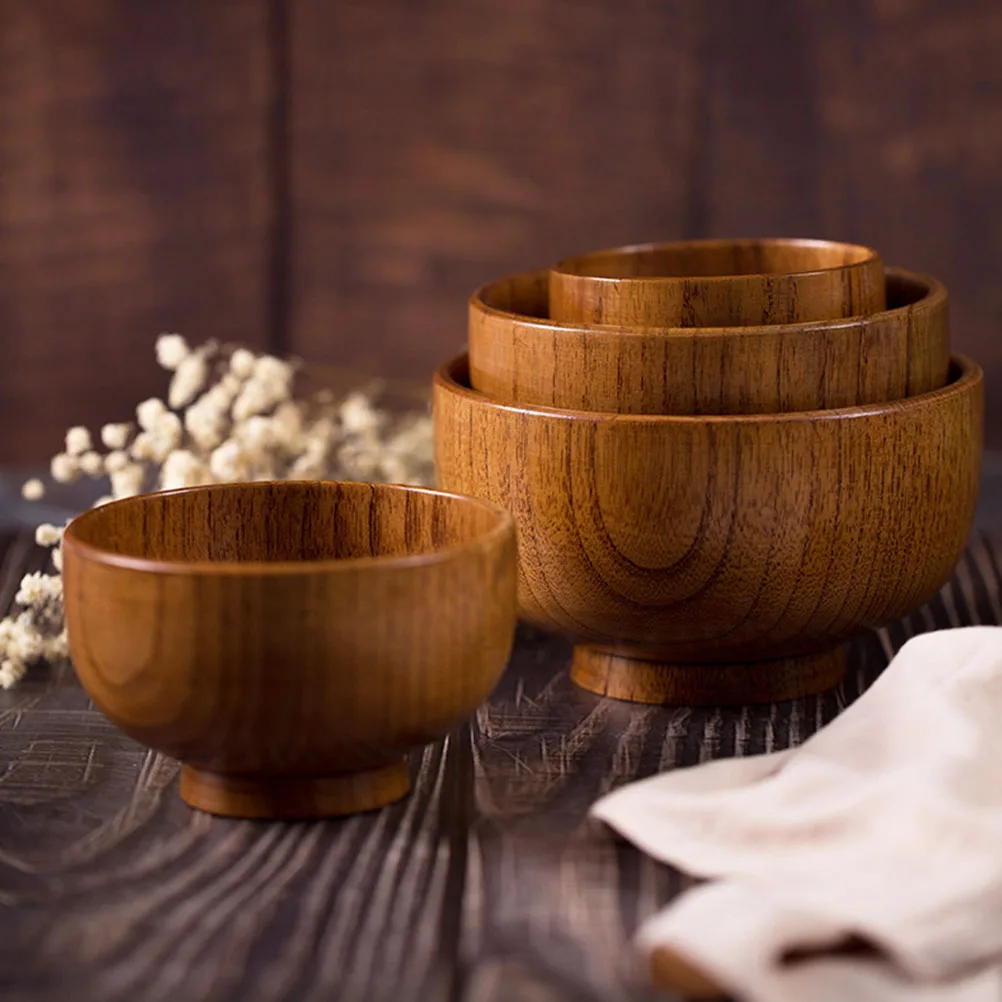 

1pc Jujube Wood Bowl Food Containers Japanese Style Bowls with Lid Environmentally Friendly Lightweight Practical for Infants
