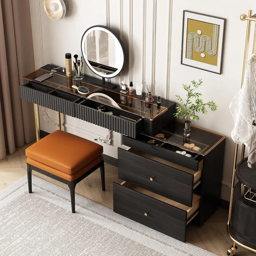 

Makeup Vanity with Stool, Very Easy to Assemble, Retractable TV Cabinet Combination, Dressing Table Desk, Customized
