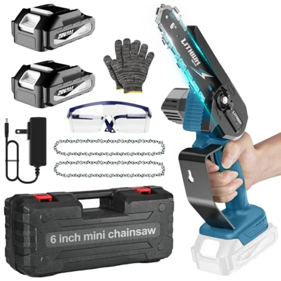 

6 Inch Cordless Mini Chainsaw 20V Handheld Chain Saw Battery Powered 2 Batteries 2 Chains Electric Chainsaws for Tree Tr