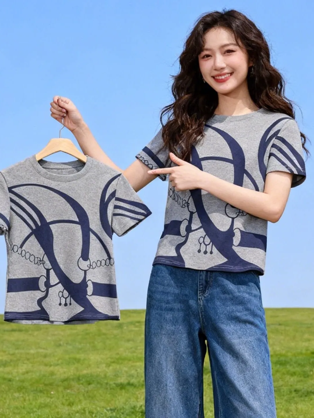 

Fashionable Loose Short Sleeve Women's T-shirt Summer Slimming Top Trendy Casual Print Polyester Fiber Ladies Shirt