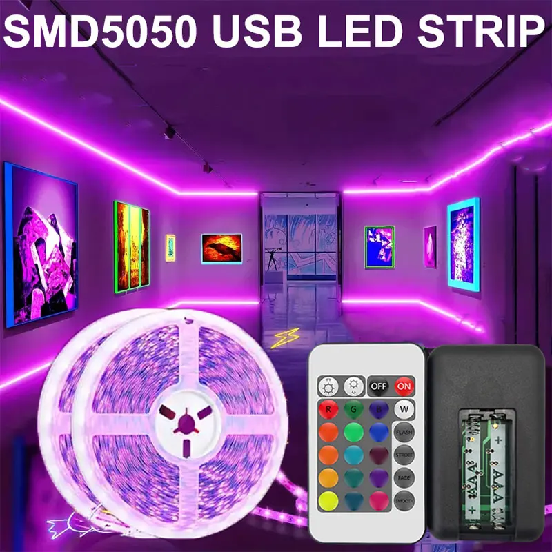 USB RGB LED Strip Lights 12 LEDs Per Meter, Multi Color Tape Light with Remote for Bedroom Kitchen Home Party Ambient Decoration