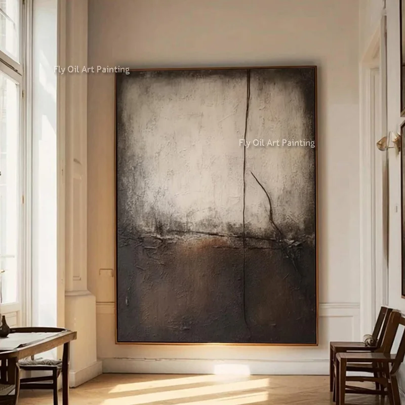 Hand Painted Palette Knife Abstract Oil Painting, Wabi Sabi Neutral Beige & Navy Textured Canvas Wall Art