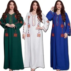 Eleganckie sukienka muzułmańska z haftem dla kobiet Jalabiya Abaya Ramadan długie sukienki Abayas kobieta szlafrok Kimono marokański kaftan Vestidos