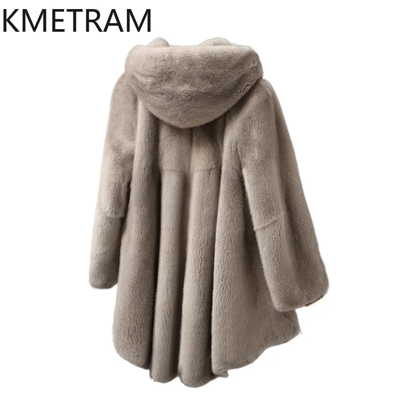 Real Mink Fur Coat Women with Hood Winter Luxury Mid Length Fur Jacket for Woman New in Outerwears Womans Clothing 2025 шуба