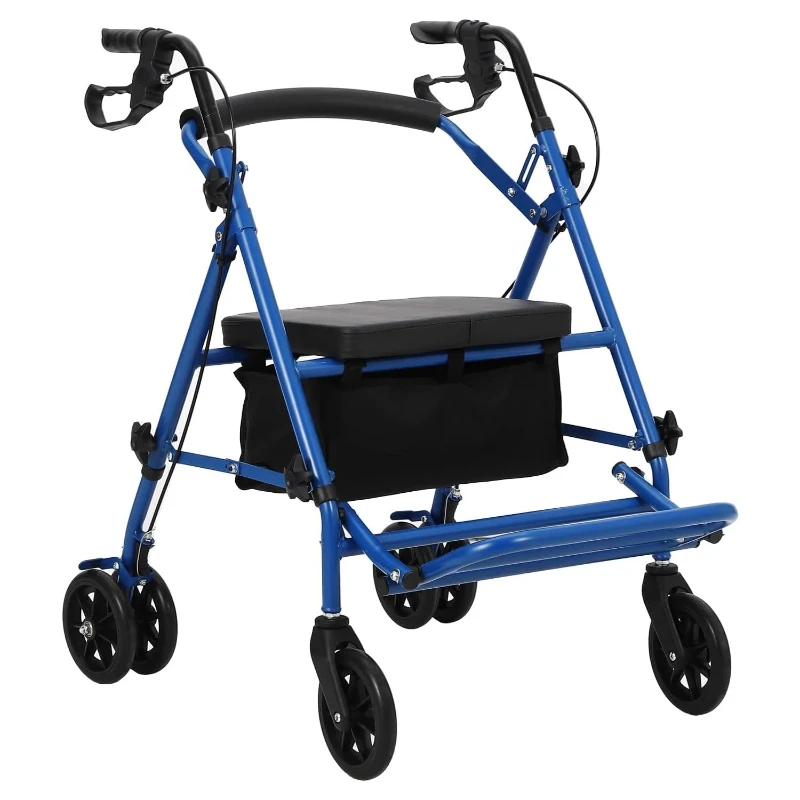 Folding 2-in-1 Rollator Walker & Transport Wheelchair for Seniors All-Terrain Chair with Seat Brakes Backrest Footrest