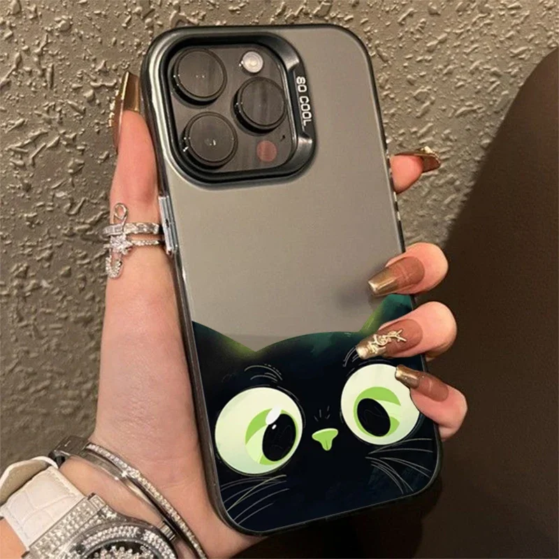 Funda sencilla de moda para iPhone, carcasa suave con diseño de gato blanco y negro, para modelos 16, 15, 14, 13, 12, 11 Pro, XR, XS Max, 7, 8 Plus, Y2K