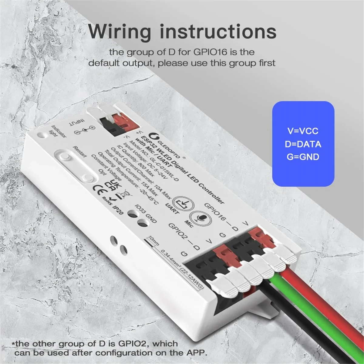 Controlador GLEDOPTO ESP32 WLED para tiras de luz LED